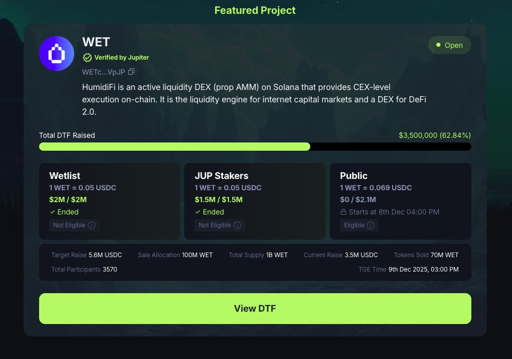 Jupiter ICO（DTF）首期項目：從 HumidiFi 看 ICO 的重構