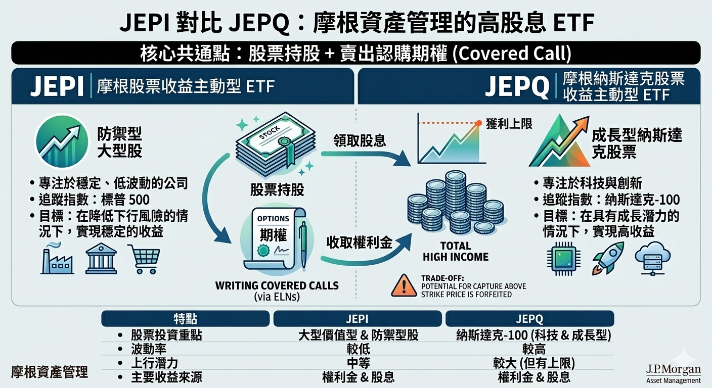 2026 JEPI vs JEPQ 完整比較：核心差異、標的配置、風險與適合投資人分析