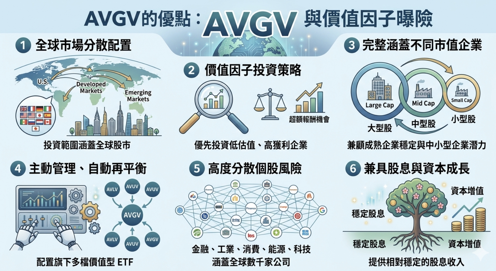 AVGV ETF 完整解析：全球價值股 ETF 完整解析：配息、費用率與 VT/AVUV 比較