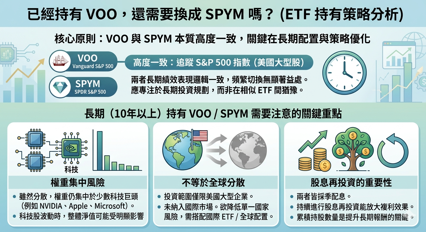 2026 SPYM vs VOO 完整比較：核心差異、標的配置、長期報酬比較與適合投資人分析