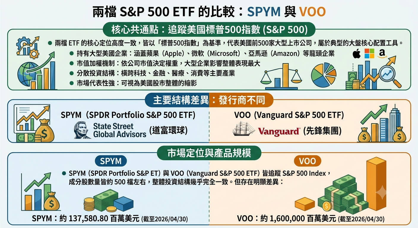 2026 SPYM vs VOO 完整比較：核心差異、標的配置、長期報酬比較與適合投資人分析