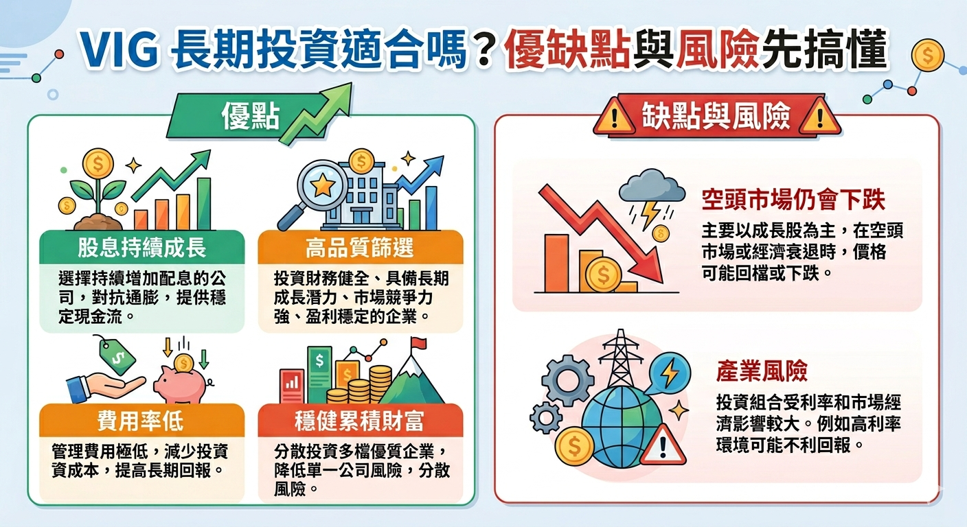 2026 VIG ETF 投資全攻略:配息、風險、優缺點與入手方式 - 第1張圖 2026 VIG ETF 投資全攻略:配息、風險、優缺點與入手方式