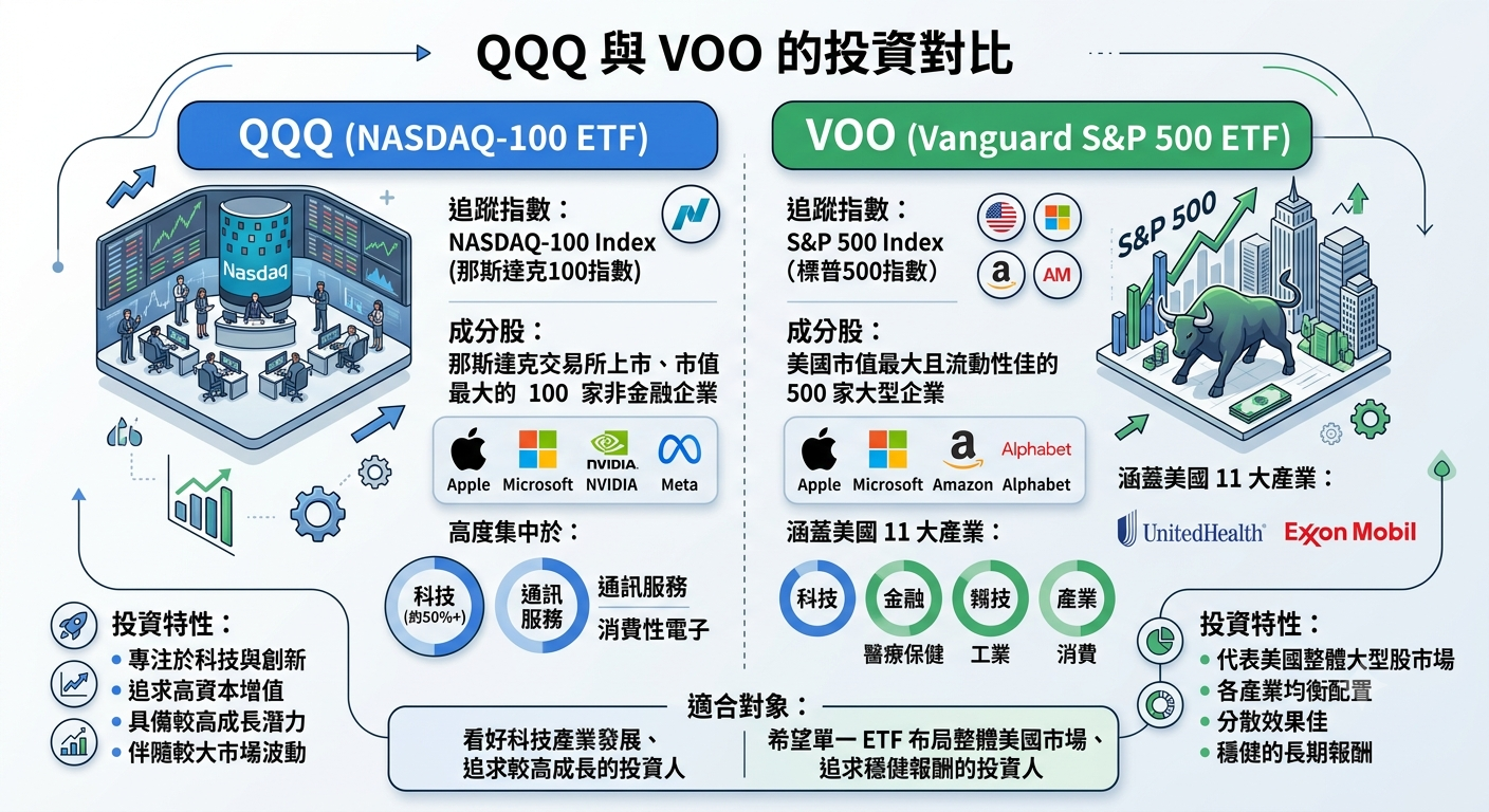 QQQ vs VOO 怎麼選？差異、報酬、波動與適合族群一次看懂