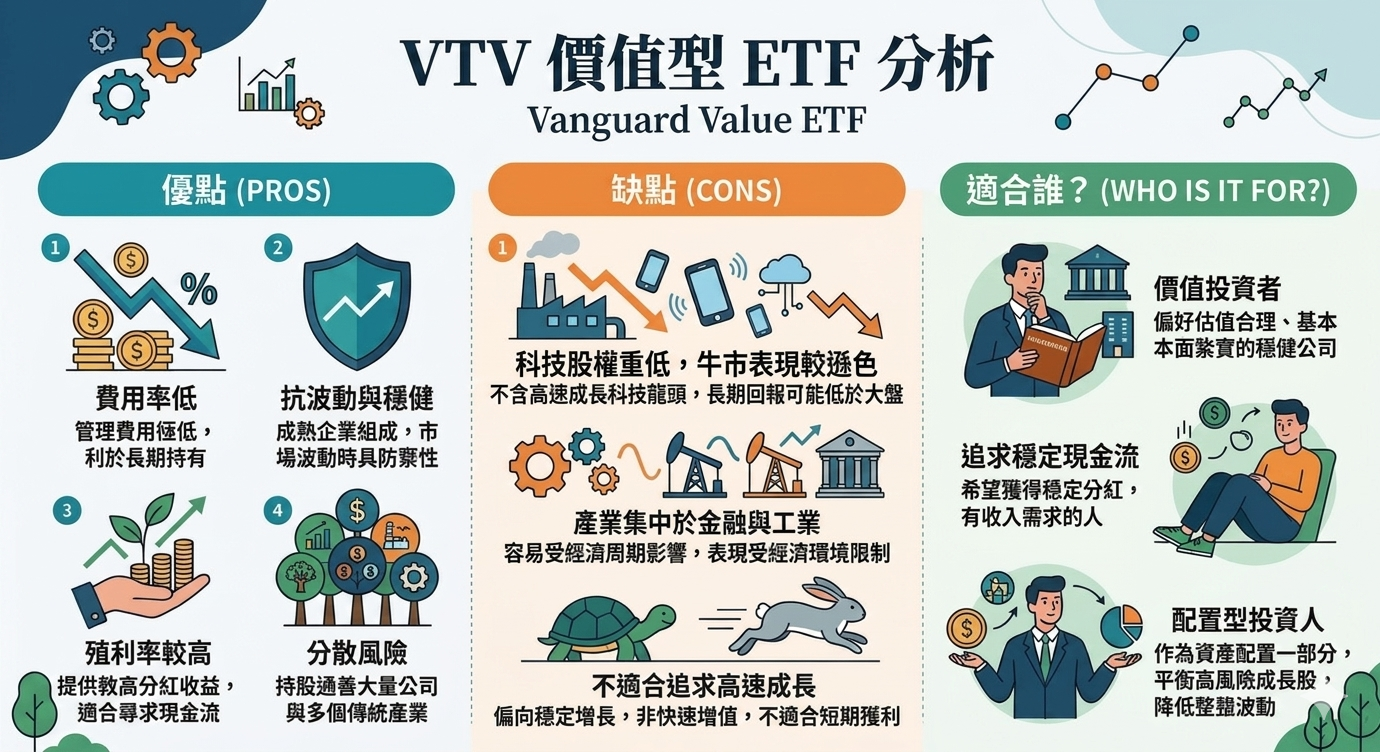 2026 VTV ETF 全面攻略：價值型投資邏輯、成分股、配息、VUG及SCHD比較