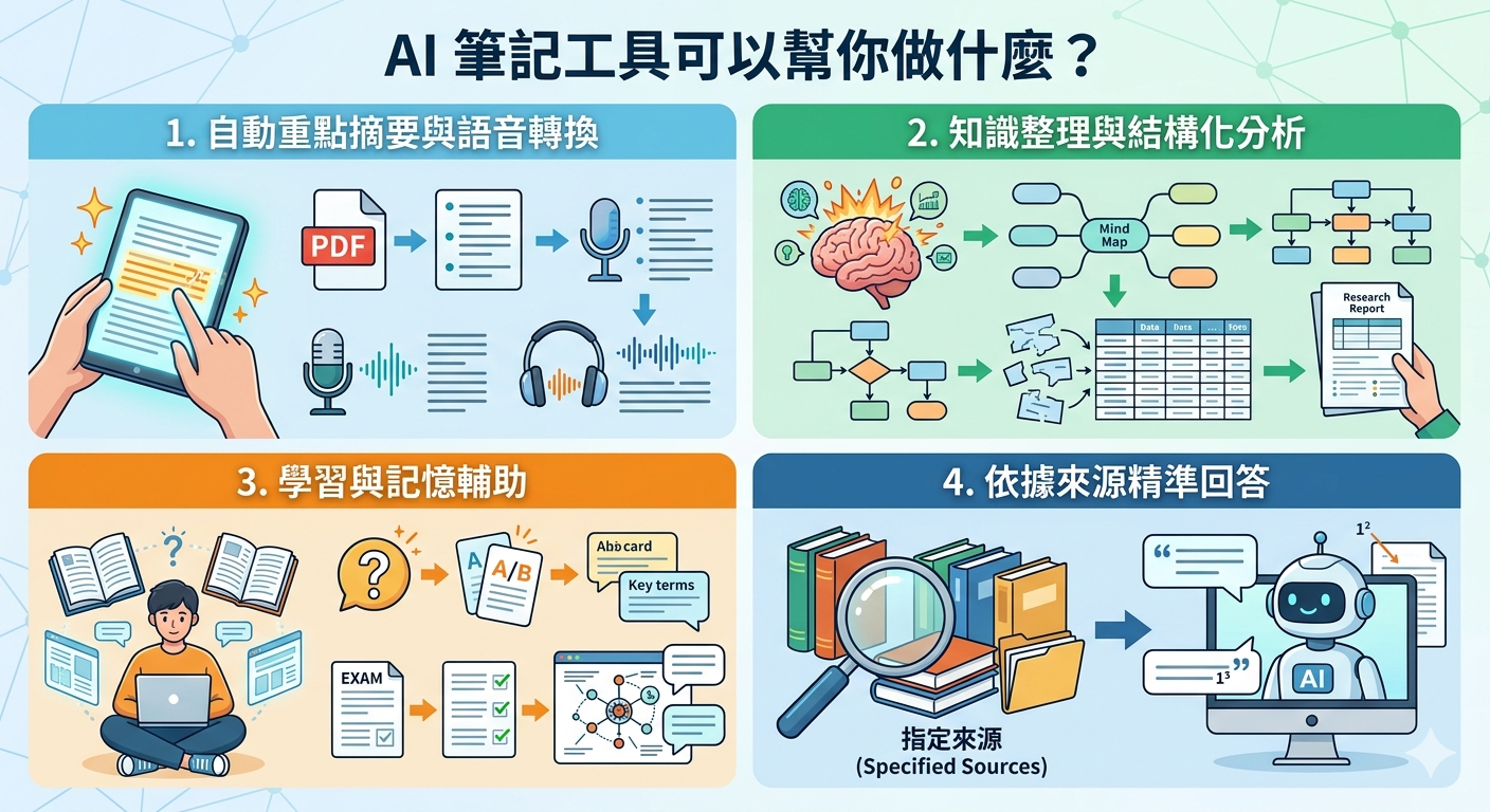 2026 AI 筆記工具推薦:NotebookLM、Notion AI、Obsidian 怎麼選?讀書會議研究寫作全情境指南 - 第1張圖 2026 AI 筆記工具推薦:NotebookLM、Notion AI、Obsidian 怎麼選?讀書會議研究寫作全情境指南