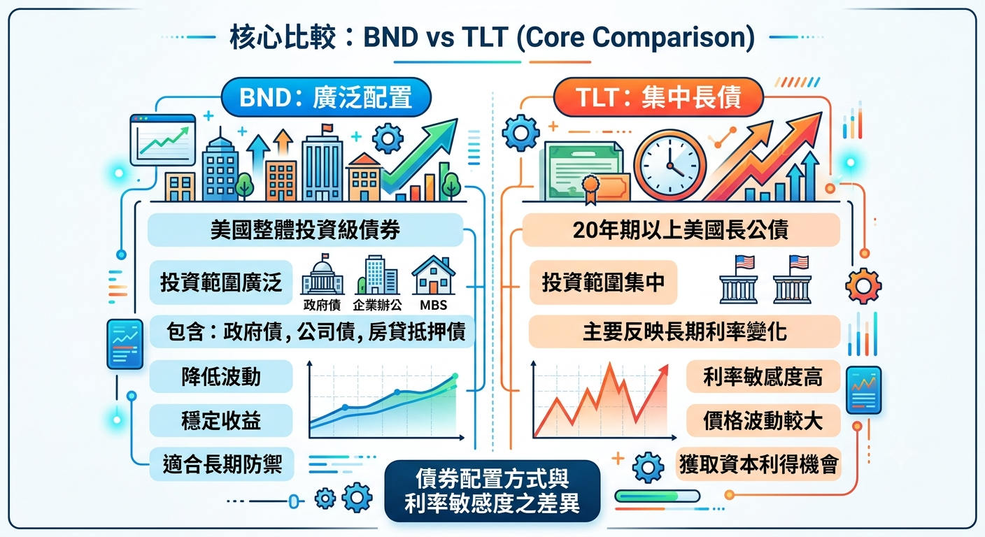 BND vs TLT 完整比較:Vanguard 與 iShares 美國債券 ETF 投資差異解析 - 第1張圖 BND vs TLT 完整比較:Vanguard 與 iShares 美國債券 ETF 投資差異解析
