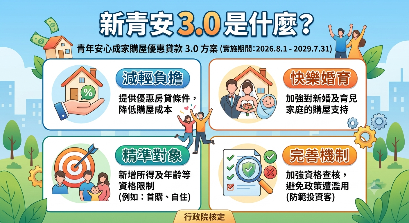 新青安 3.0 是什麼?完整解析申請資格、貸款額度、利率與新舊制度差異 - 第1張圖 新青安 3.0 是什麼?完整解析申請資格、貸款額度、利率與新舊制度差異