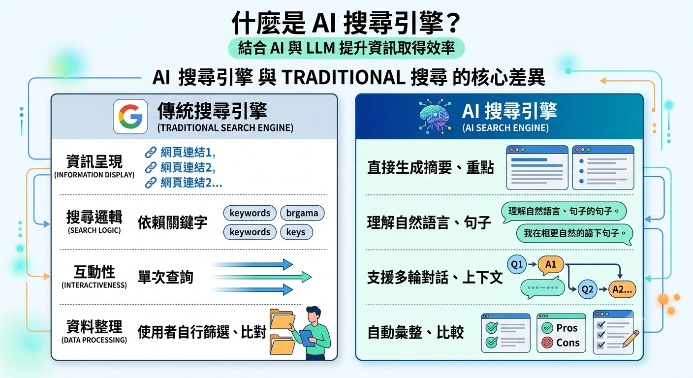 AI 搜尋引擎是什麼?和 Google 搜尋差在哪?2026 完整比較與推薦清單 - 第1張圖 AI 搜尋引擎是什麼?和 Google 搜尋差在哪?2026 完整比較與推薦清單