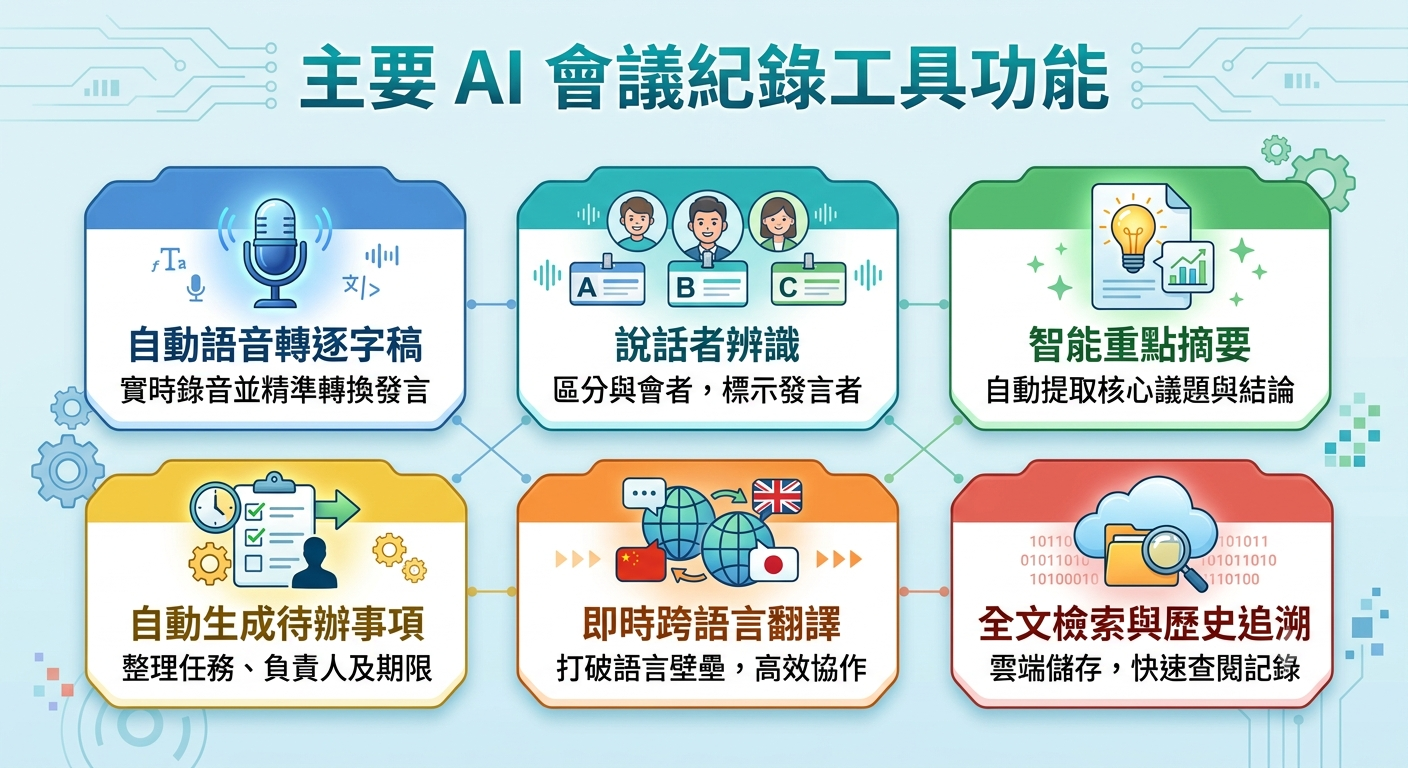 2026 AI 會議紀錄工具怎麼選?中文辨識、摘要品質、Zoom/Google Meet/Teams 支援與資安一次看懂 - 第1張圖 2026 AI 會議紀錄工具怎麼選?中文辨識、摘要品質、Zoom/Google Meet/Teams 支援與資安一次看懂