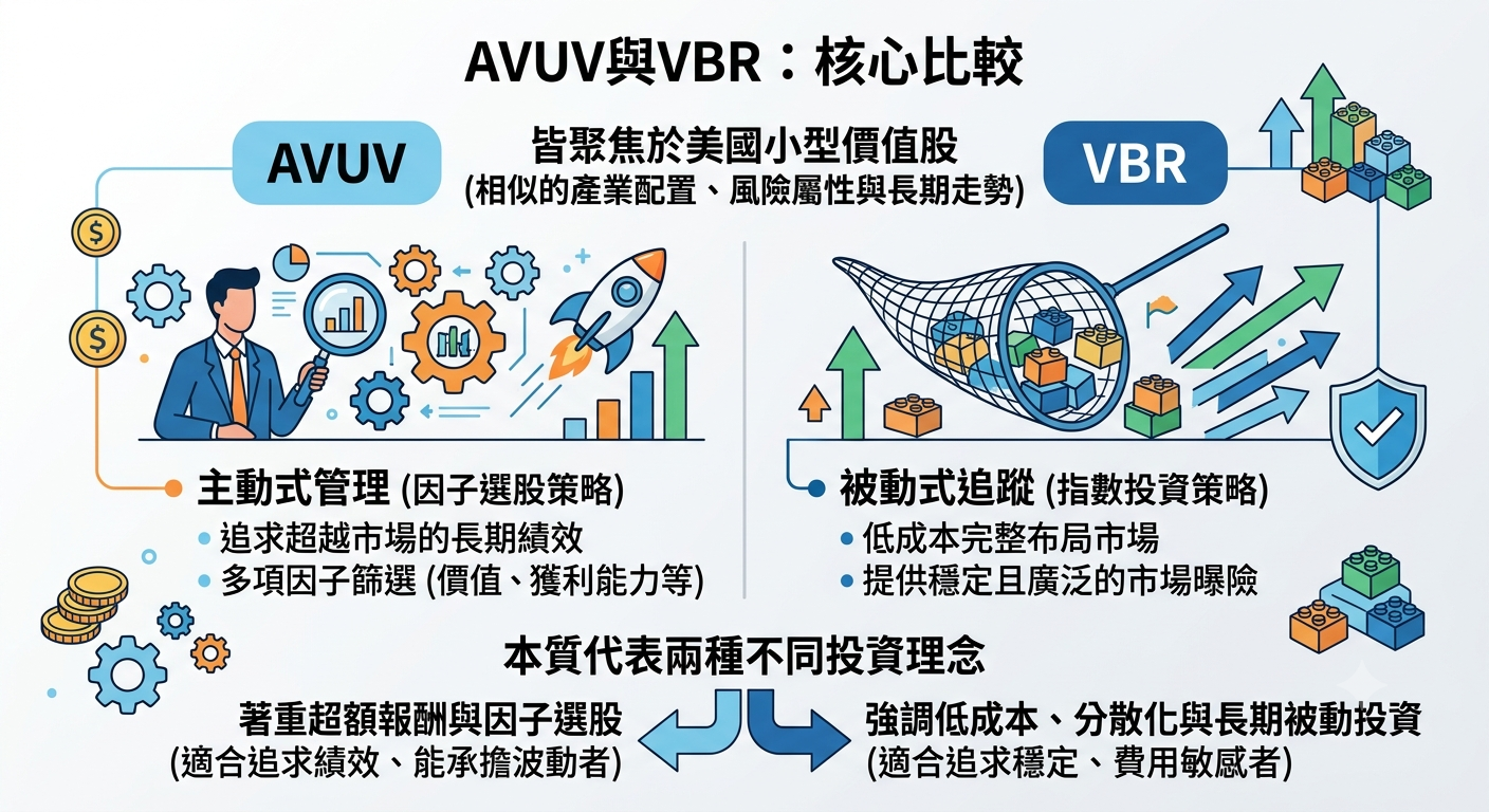 AVUV vs VBR 差在哪？選股邏輯、費用率、成分股完整比較