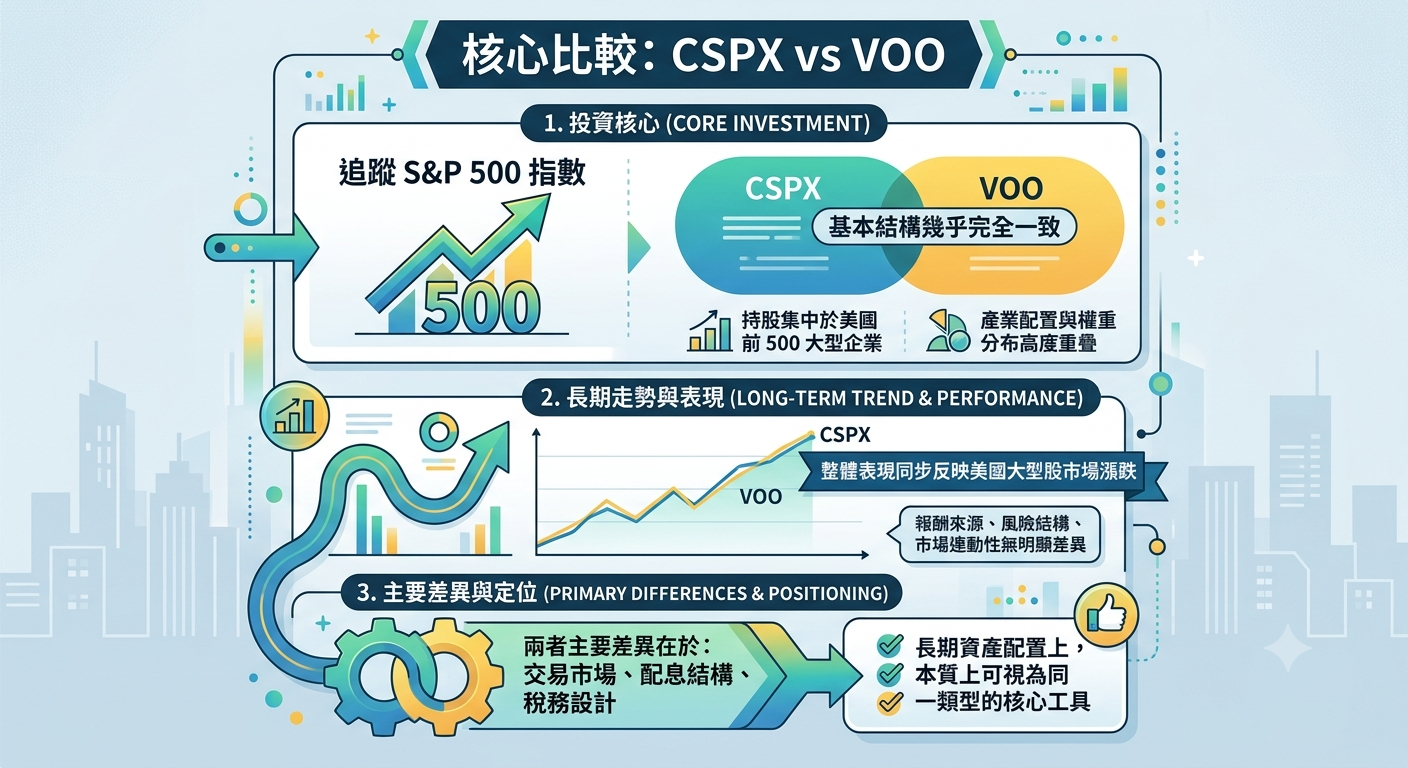 CSPX vs VOO 差在哪?一次看懂兩大 S&P 500 ETF 的完整比較 - 第1張圖 CSPX vs VOO 差在哪?一次看懂兩大 S&P 500 ETF 的完整比較