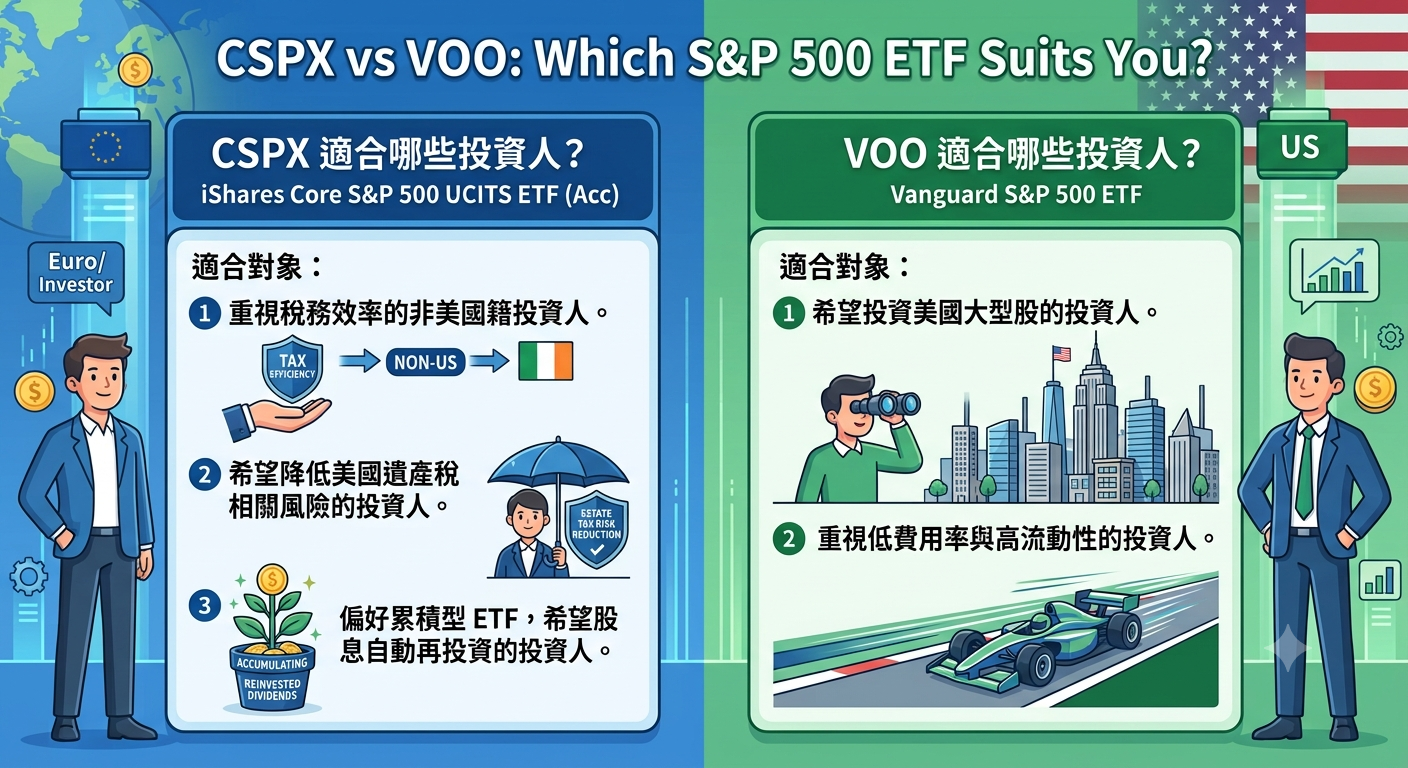 CSPX vs VOO 差在哪?一次看懂兩大 S&P 500 ETF 的完整比較 - 第2張圖 CSPX vs VOO 差在哪?一次看懂兩大 S&P 500 ETF 的完整比較