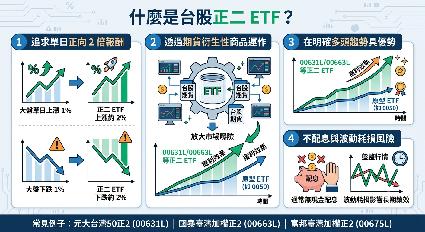 台股正二 ETF 是什麼？0050正2、00631L、00675L、00685L 比較分析與選擇建議